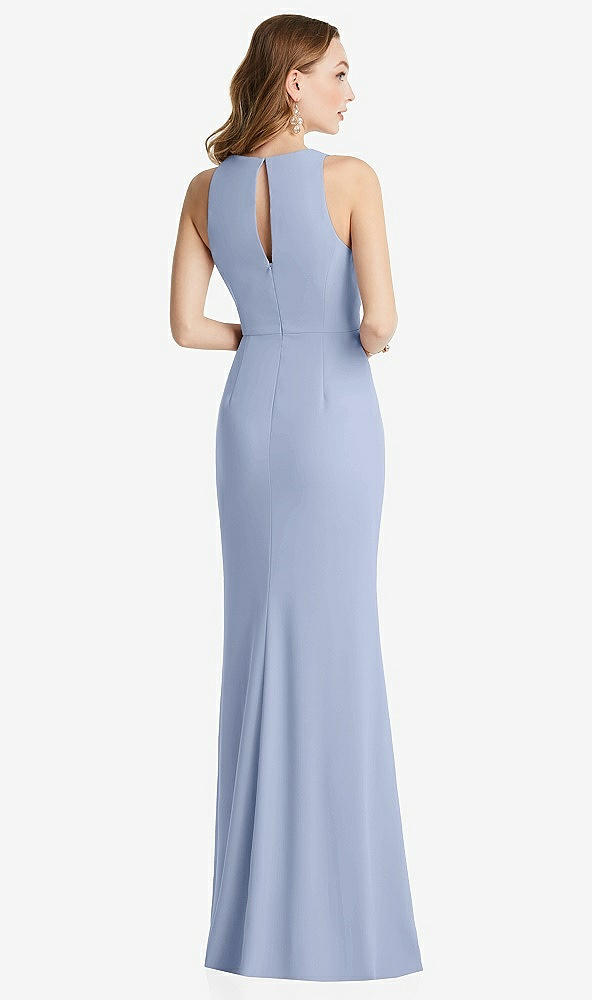 Back View - Sky Blue Halter Maxi Dress with Cascade Ruffle Slit