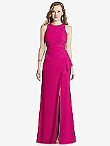 Front View Thumbnail - Think Pink Halter Maxi Dress with Cascade Ruffle Slit