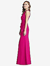 Side View Thumbnail - Think Pink Halter Maxi Dress with Cascade Ruffle Slit