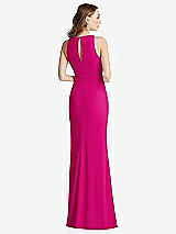 Rear View Thumbnail - Think Pink Halter Maxi Dress with Cascade Ruffle Slit