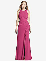 Front View Thumbnail - Tea Rose Halter Maxi Dress with Cascade Ruffle Slit