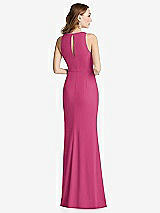 Rear View Thumbnail - Tea Rose Halter Maxi Dress with Cascade Ruffle Slit