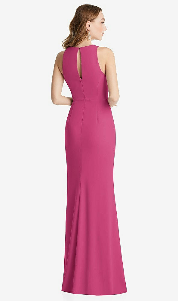 Back View - Tea Rose Halter Maxi Dress with Cascade Ruffle Slit