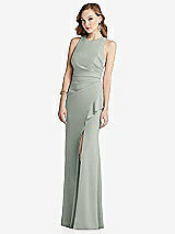 Alt View 1 Thumbnail - Willow Green Halter Maxi Dress with Cascade Ruffle Slit