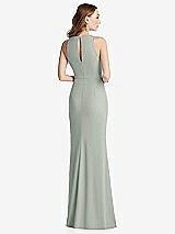 Rear View Thumbnail - Willow Green Halter Maxi Dress with Cascade Ruffle Slit