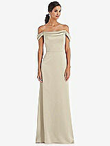 Alt View 1 Thumbnail - Champagne Draped Pleat Off-the-Shoulder Maxi Dress