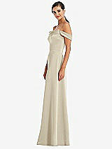 Alt View 2 Thumbnail - Champagne Draped Pleat Off-the-Shoulder Maxi Dress