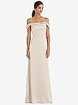 Alt View 1 Thumbnail - Oat Draped Pleat Off-the-Shoulder Maxi Dress