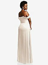 Rear View Thumbnail - Oat Draped Pleat Off-the-Shoulder Maxi Dress