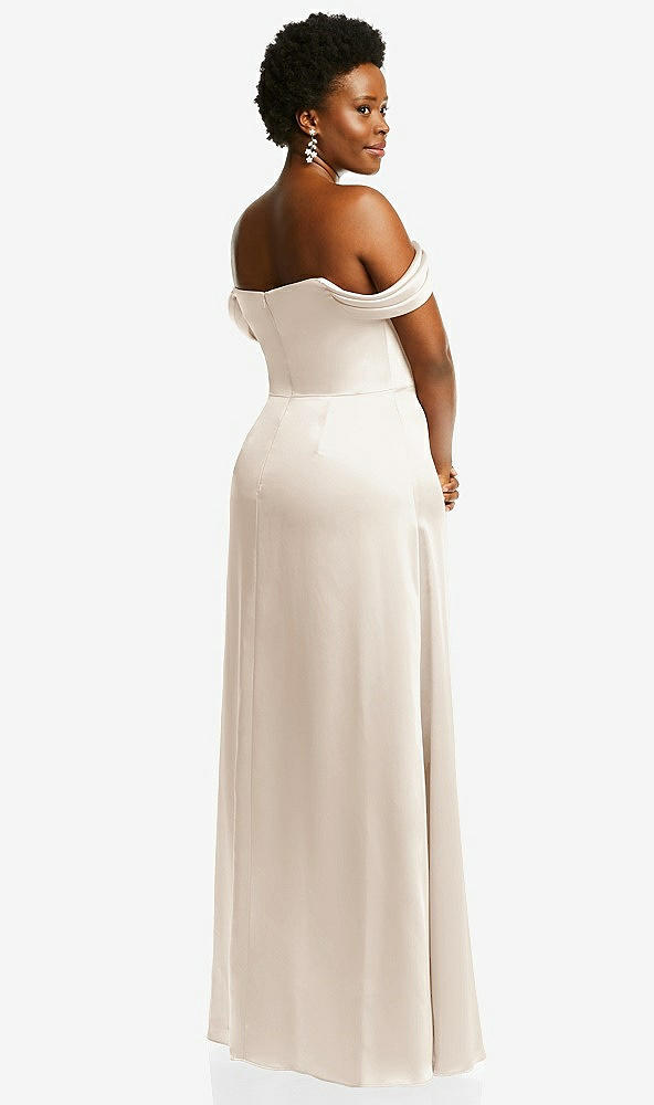 Back View - Oat Draped Pleat Off-the-Shoulder Maxi Dress