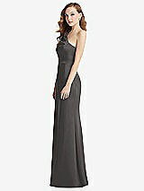 Side View Thumbnail - Caviar Gray Shirred One-Shoulder Satin Trumpet Dress - Maddie