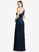 Rear View Thumbnail - Midnight Navy Shirred One-Shoulder Satin Trumpet Dress - Maddie