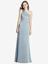 Front View Thumbnail - Mist Shirred One-Shoulder Satin Trumpet Dress - Maddie