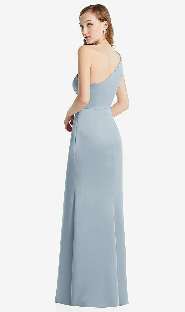 Back View - Mist Shirred One-Shoulder Satin Trumpet Dress - Maddie