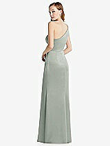 Rear View Thumbnail - Willow Green Shirred One-Shoulder Satin Trumpet Dress - Maddie