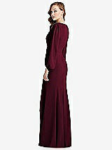 Alt View 3 Thumbnail - Cabernet Long Puff Sleeve V-Neck Trumpet Gown