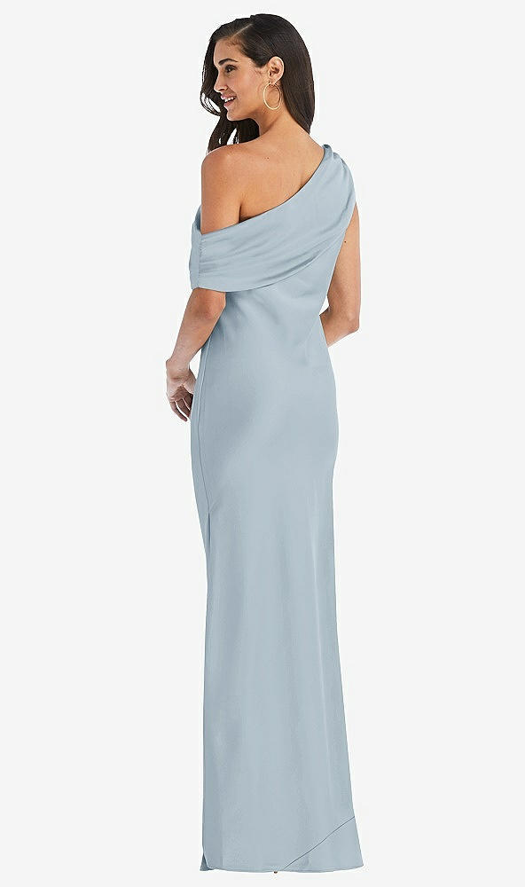 Back View - Mist Draped One-Shoulder Convertible Maxi Slip Dress