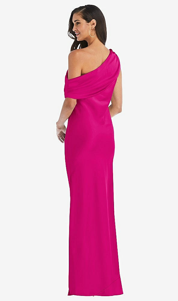 Back View - Think Pink Draped One-Shoulder Convertible Maxi Slip Dress