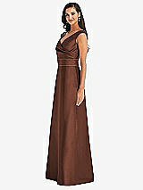 Side View Thumbnail - Cognac & Cognac Off-the-Shoulder Draped Wrap Satin Maxi Dress