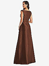 Rear View Thumbnail - Cognac & Cognac Off-the-Shoulder Draped Wrap Satin Maxi Dress