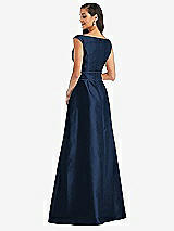 Rear View Thumbnail - Midnight Navy & Midnight Navy Off-the-Shoulder Draped Wrap Satin Maxi Dress