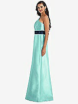 Alt View 2 Thumbnail - Coastal & Midnight Navy Draped One-Shoulder Satin Maxi Dress with Pockets