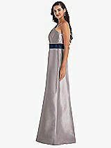 Alt View 2 Thumbnail - Cashmere Gray & Midnight Navy Draped One-Shoulder Satin Maxi Dress with Pockets