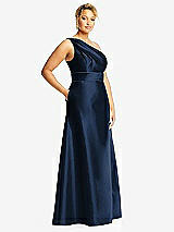 Side View Thumbnail - Midnight Navy & Midnight Navy Draped One-Shoulder Satin Maxi Dress with Pockets