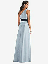 Alt View 3 Thumbnail - Mist & Midnight Navy Draped One-Shoulder Satin Maxi Dress with Pockets