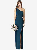 Front View Thumbnail - Atlantic Blue One-Shoulder Crepe Trumpet Gown with Front Slit