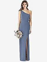 Front View Thumbnail - Larkspur Blue One-Shoulder Crepe Trumpet Gown with Front Slit