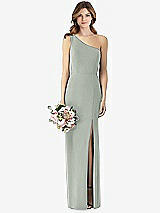 Front View Thumbnail - Willow Green One-Shoulder Crepe Trumpet Gown with Front Slit