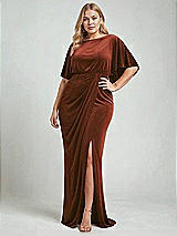 Alt View 2 Thumbnail - Auburn Moon Flutter Sleeve Open-Back Velvet Maxi Dress with Draped Wrap Skirt