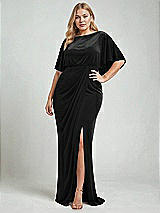 Alt View 2 Thumbnail - Black Flutter Sleeve Open-Back Velvet Maxi Dress with Draped Wrap Skirt