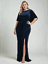 Alt View 2 Thumbnail - Midnight Navy Flutter Sleeve Open-Back Velvet Maxi Dress with Draped Wrap Skirt