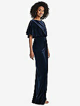 Side View Thumbnail - Midnight Navy Flutter Sleeve Open-Back Velvet Maxi Dress with Draped Wrap Skirt