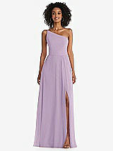 Front View Thumbnail - Pale Purple One-Shoulder Chiffon Maxi Dress with Shirred Front Slit