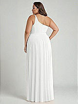 Alt View 2 Thumbnail - White One-Shoulder Chiffon Maxi Dress with Shirred Front Slit