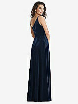 Rear View Thumbnail - Midnight Navy One-Shoulder Spaghetti Strap Velvet Maxi Dress with Pockets