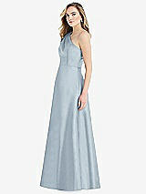 Side View Thumbnail - Mist Pleated Draped One-Shoulder Satin Maxi Dress with Pockets