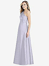 Side View Thumbnail - Silver Dove Pleated Draped One-Shoulder Satin Maxi Dress with Pockets