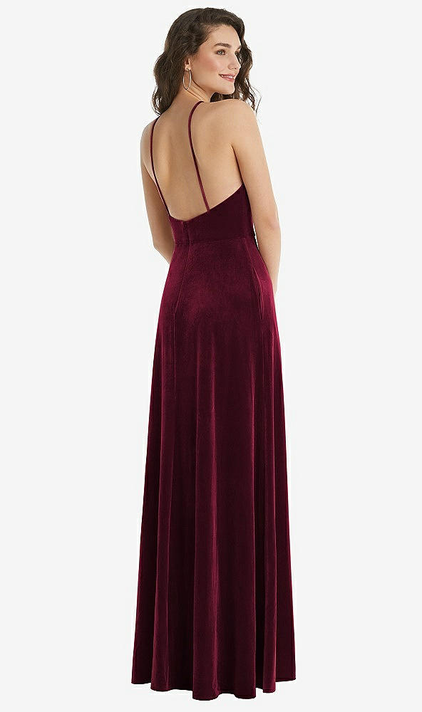 Back View - Cabernet High Neck Halter Open-Back Velvet Dress - Alix