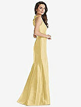 Side View Thumbnail - Maize Jewel Neck Bowed Open-Back Trumpet Dress with Front Slit