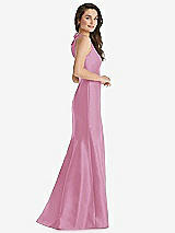 Side View Thumbnail - Powder Pink Jewel Neck Bowed Open-Back Trumpet Dress with Front Slit