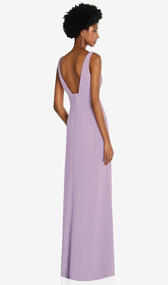 Back View - Pale Purple Square Low-Back A-Line Dress with Front Slit and Pockets