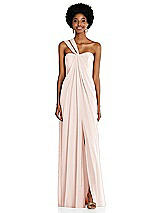 Alt View 1 Thumbnail - Blush Draped Chiffon Grecian Column Gown with Convertible Straps