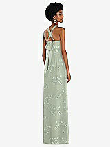 Side View Thumbnail - Vintage Primrose Sage Draped Chiffon Grecian Column Gown with Convertible Straps