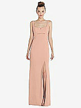 Front View Thumbnail - Pale Peach Wide Strap Slash Cutout Empire Dress with Front Slit