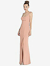 Side View Thumbnail - Pale Peach Wide Strap Slash Cutout Empire Dress with Front Slit