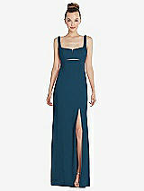 Front View Thumbnail - Atlantic Blue Wide Strap Slash Cutout Empire Dress with Front Slit